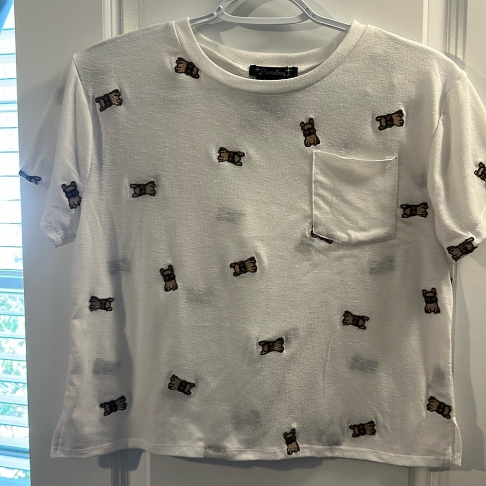 Xtraordinary Girls White Tee with Embroidered Puppies - Size XL (16)